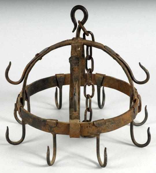 Appraisal: Wrought Iron Kitchen Pot Utensil Holder Description With hooks and