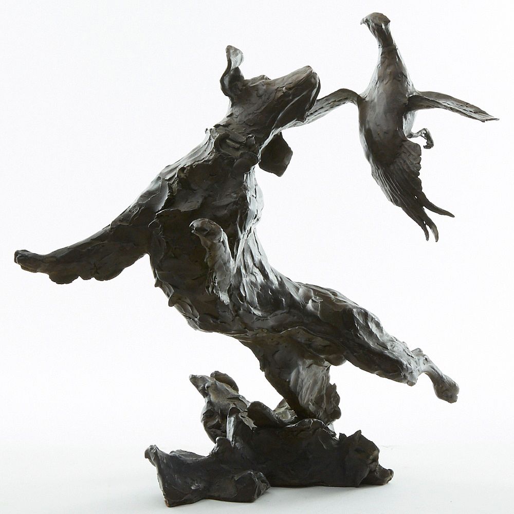 Appraisal: Kreg Harrison Bronze Sculpture Springer Spaniel Leaping for Pheasant Kreg