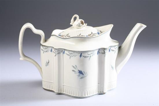 Appraisal: STAFFORDSHIRE PEARLWARE TEAPOT late th century Lozenge shape hand-painted floral