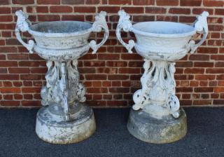 Appraisal: Pair of Possibly Fisk Zinc Figural Urns From a Croton