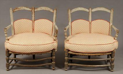 Appraisal: Pair of French Provincial-Style Painted Double Chair-Back Marquises x x