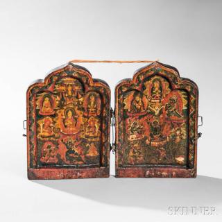 Appraisal: Two-panel Portable Shrine Two-panel Portable Shrine Tibetan China rectangular with