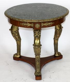 Appraisal: Bronze mount foyer table with griffin supports French Louis XVI