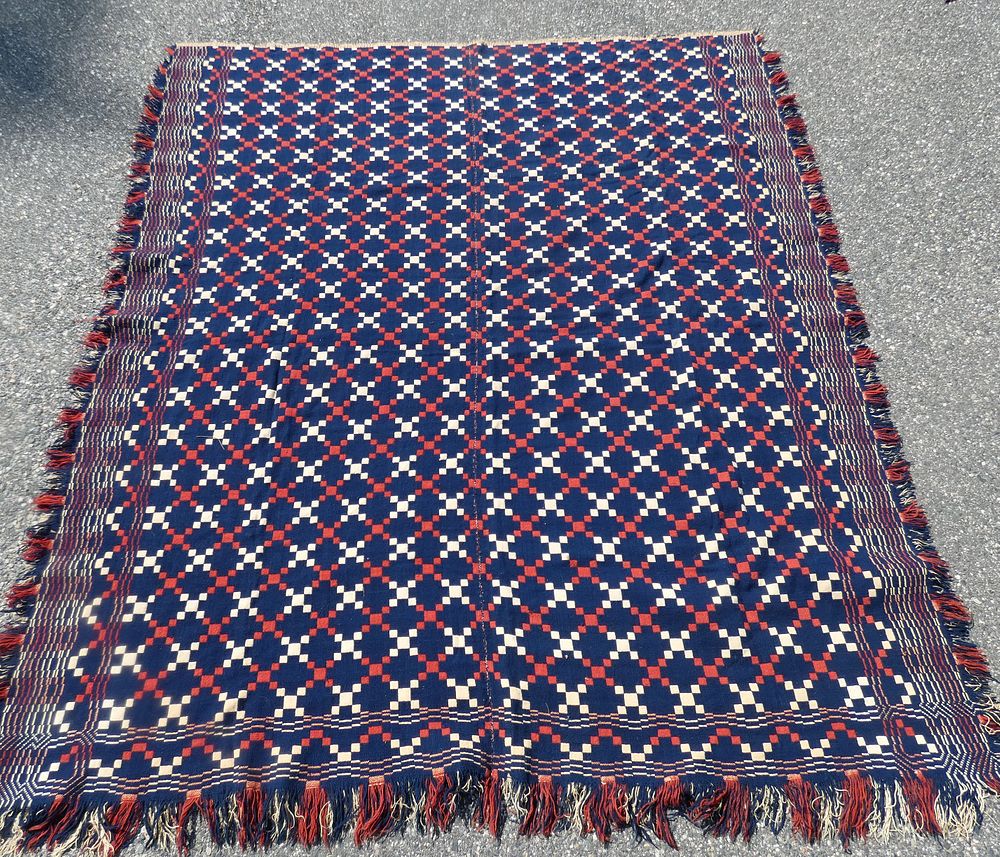 Appraisal: ANTIQUE JACQUARD COVERLET ATTR PENN th century hand loomed double-sided