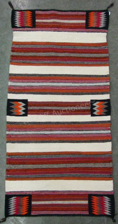 Appraisal: Handmade Native American Double Saddle Blanket cream red and orange