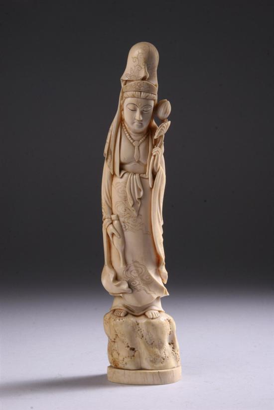 Appraisal: CHINESE IVORY FIGURE OF MEIREN Holding a lotus flower and