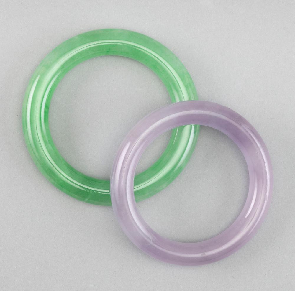 Appraisal: TWO CHINESE JADE BANGLESTWO CHINESE JADE BANGLES One lavender diameter