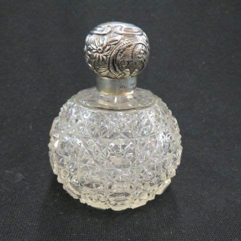 Appraisal: Sterling Silver Cut Glass Perfume Bottle English hallmarks on fancy