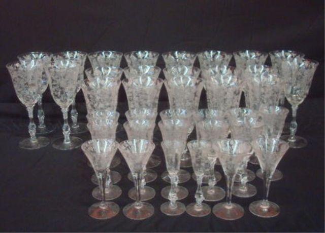 Appraisal: Cut Crystal Art Deco Etched Stemware Fine quality Approx pieces