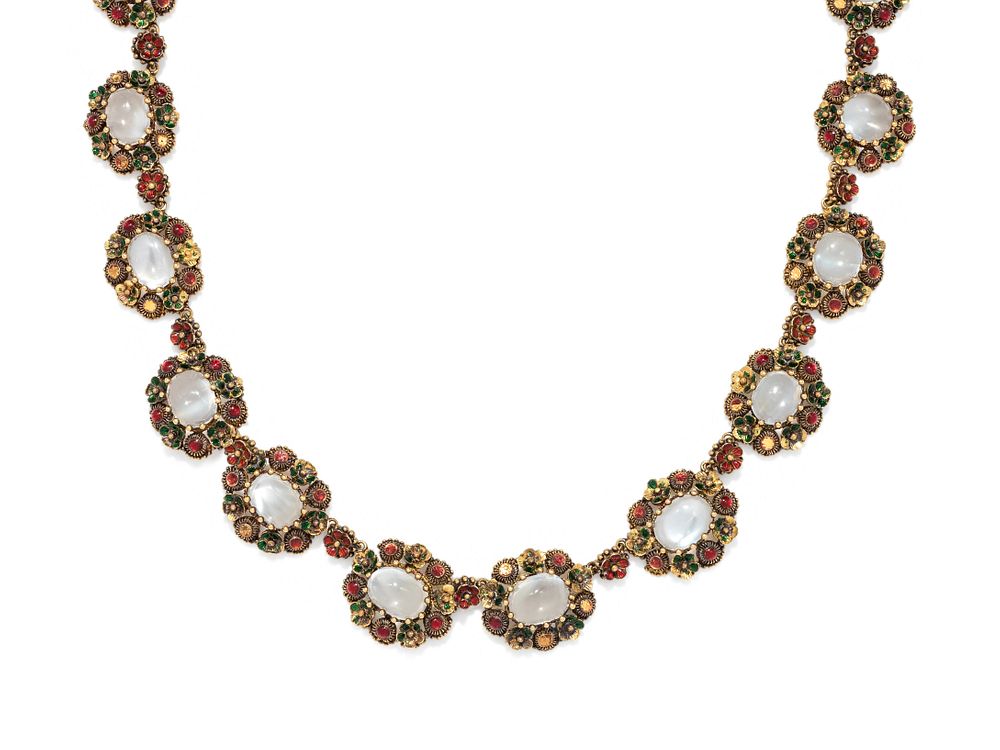 Appraisal: MOONSTONE AND ENAMEL NECKLACE MOONSTONE AND ENAMEL NECKLACE Consisting of