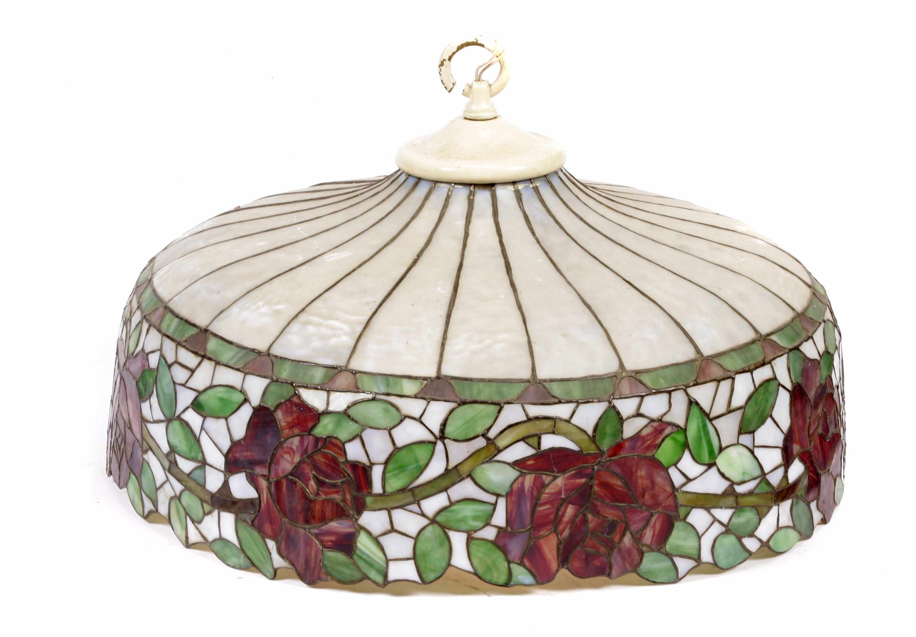 Appraisal: Property of various owners A leaded glass Rose hanging lamp