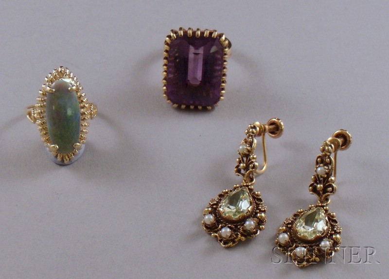 Appraisal: Three Gem-set Jewelry Items including a pair of kt gold