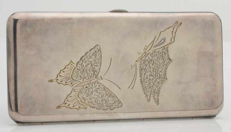 Appraisal: Sterling Silver Cigarette Case With butterfly decorations Condition Excellent Size