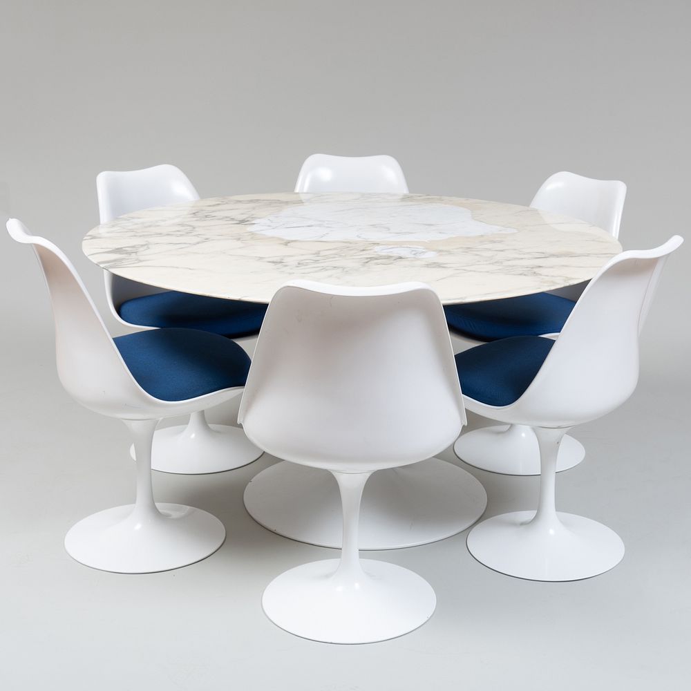 Appraisal: Eero Saarinen Tulip Enamel Metal Table and Six Swivel Tulip