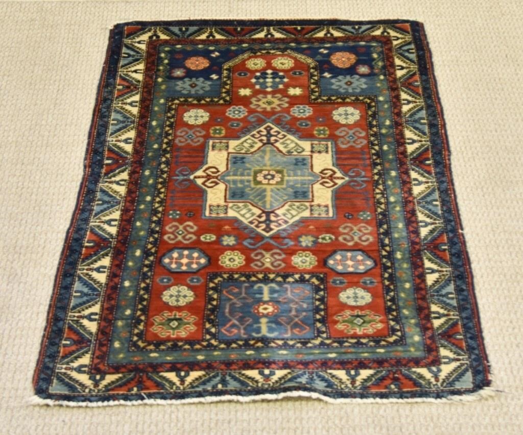 Appraisal: Colorful antique Caucasian prayer rug '- x ' Condition Losses