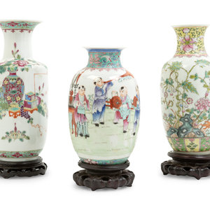 Appraisal: Three Chinese Famille Rose Porcelain Vases the first painted with