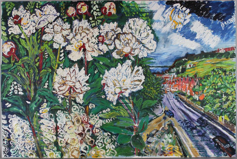 Appraisal: JOHN BRATBY BRITISH - WHITE FLOWERS Oil on canvas x