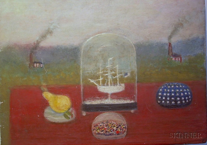 Appraisal: Unframed Oil on Panel Double-Sided Composition with Still Life and