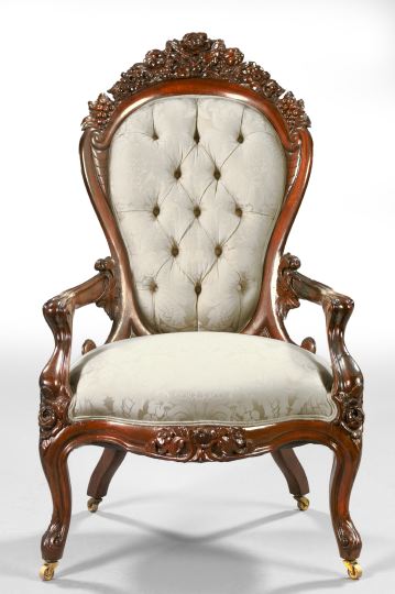 Appraisal: Rare American Rococo Revival Laminated Rosewood Lady's Armchair mid- th