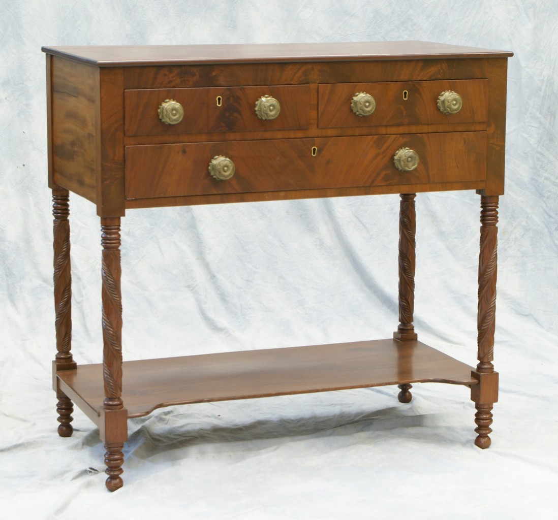 Appraisal: New England mahogany Federal server drawers original pulls acanthus carved