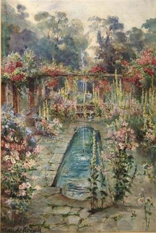 Appraisal: MAUDE ANGELL act - - A floral terrace with fountain