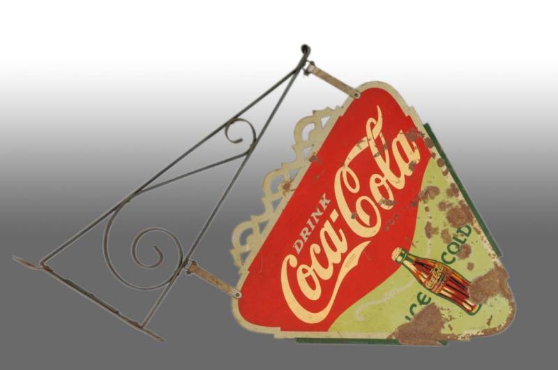 Appraisal: Tin Coca-Cola -Sided Die-Cut Triangle Sign Description Complete with original