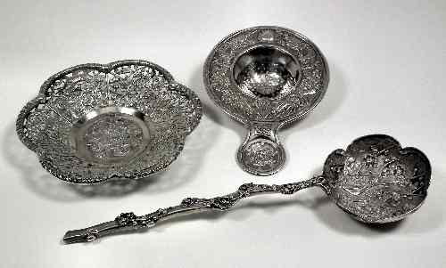 Appraisal: A Chinese silvery metal hexagonal sweetmeat dish of lobed outline