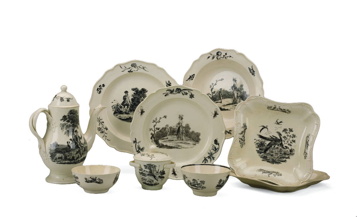 Appraisal: GROUP OF ENGLISH CREAMWARE BLACK TRANSFER-PRINTED TABLEWARES CIRCA - Comprising