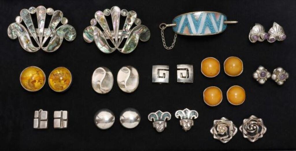 Appraisal: lot Estate earring and hair clip group mostly Mexico all