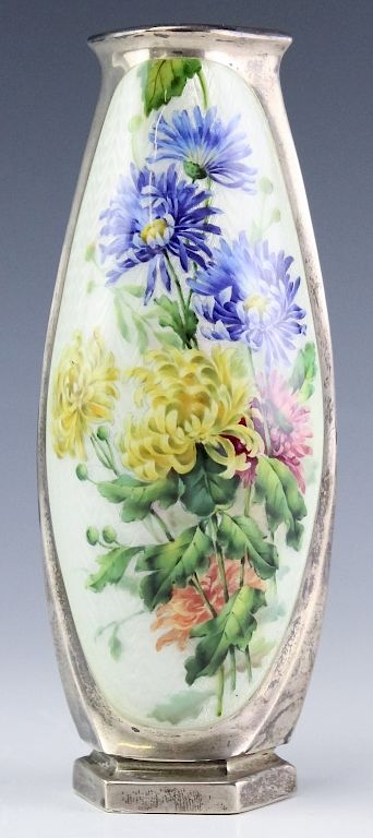 Appraisal: Signed HL Sterling Silver Enamel Art Nouveau Vase Art Nouveau