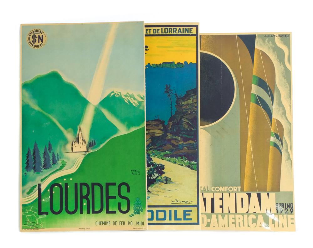 Appraisal: GROUP VINTAGE TRAVEL POSTERSGroup of three vintage travel poster lithographs