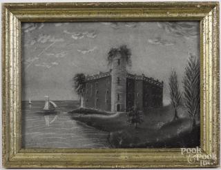 Appraisal: Sandpaper drawing th c of a castle on the shore