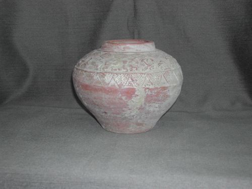 Appraisal: Chinese Provincial Partial Ivory-Glazed Terra Cotta Storage Jar of small