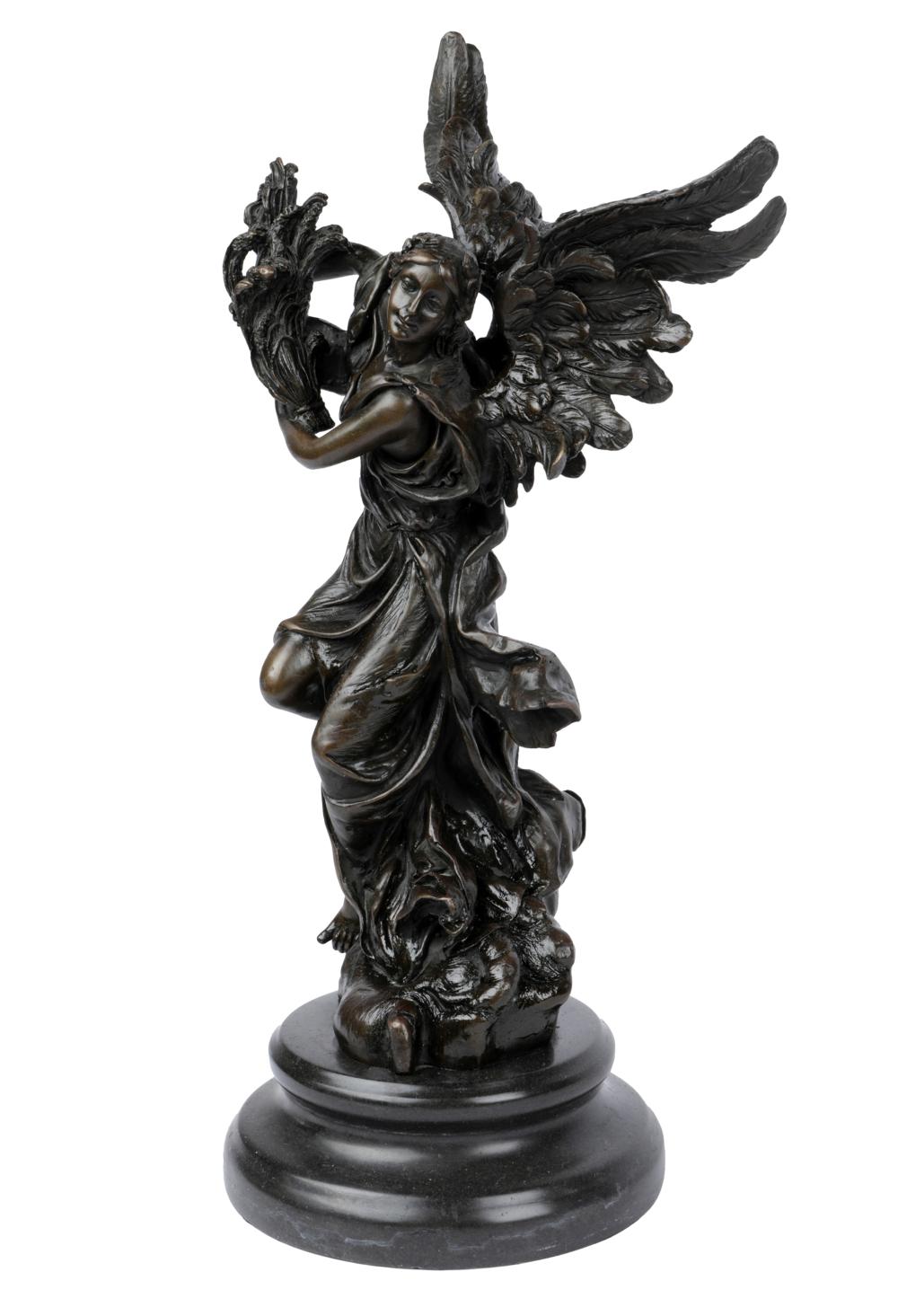 Appraisal: CONTINENTAL BRONZE ALLEGORICAL FIGUREsigned NicK mounted to a stone plinth