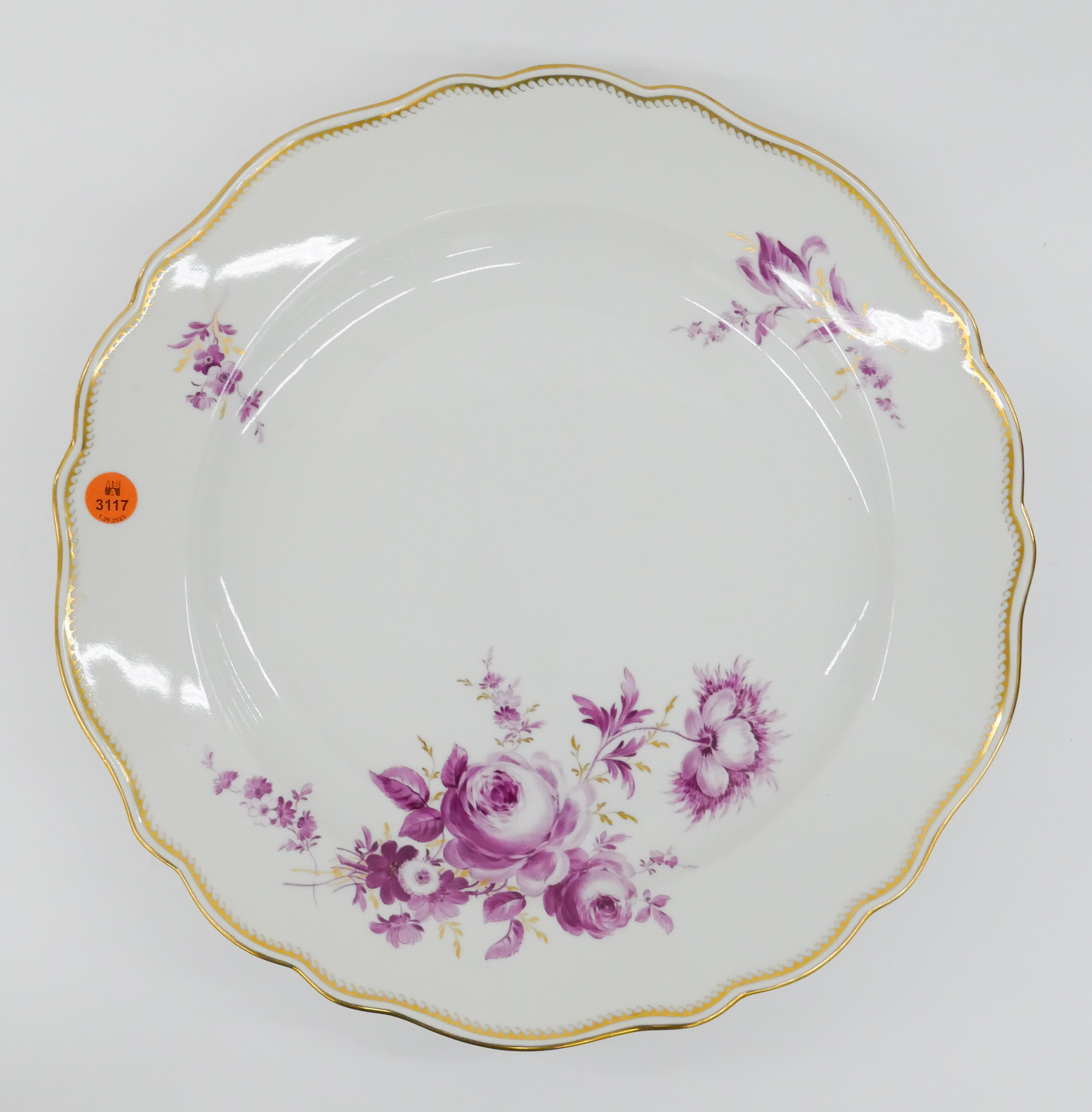 Appraisal: Meissen Pink Flower Porcelain Serving Plate Gilt decoration and edges