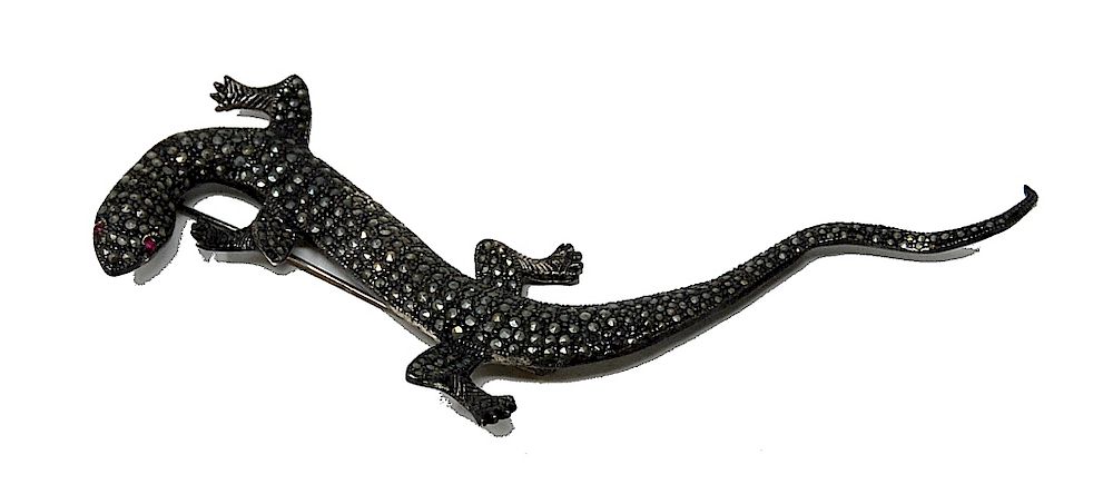 Appraisal: Sterling Silver Salamander Marqusite Pin Sterling Silver Salamander Marqusite Pin