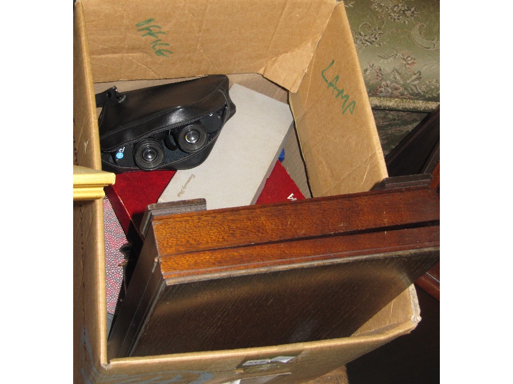 Appraisal: Lot of cased cutlery and binoculars box