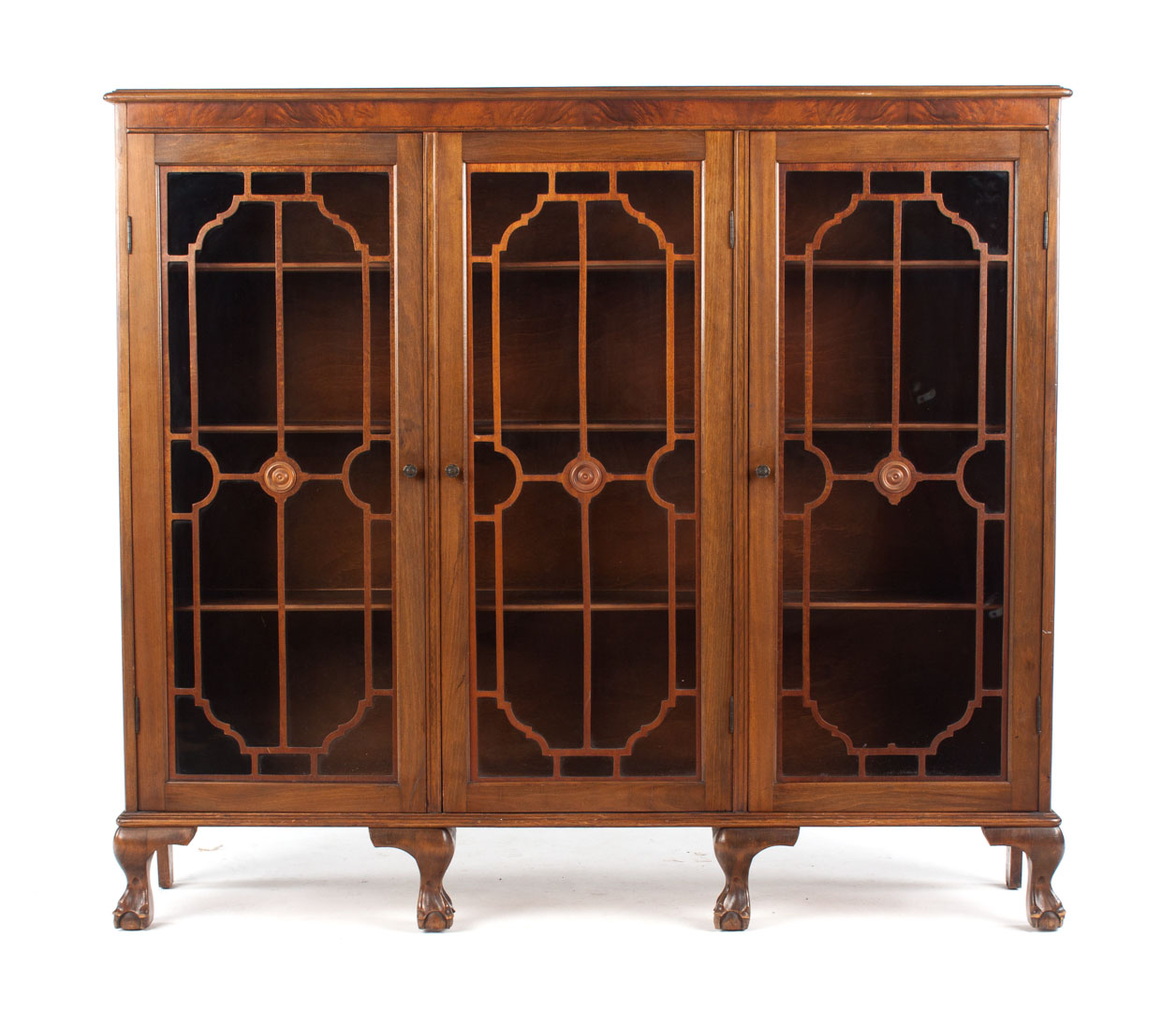 Appraisal: Chippendale style mahogany bookcase with three glass doors ball and