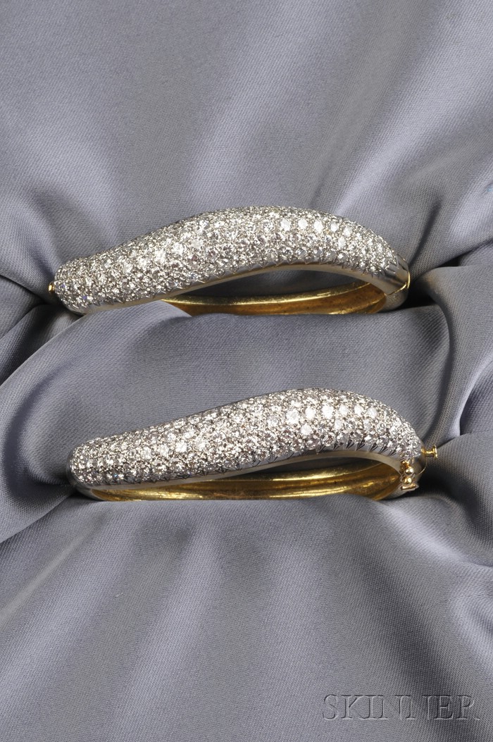 Appraisal: Pair of kt Gold and Diamond Bracelets each designed as