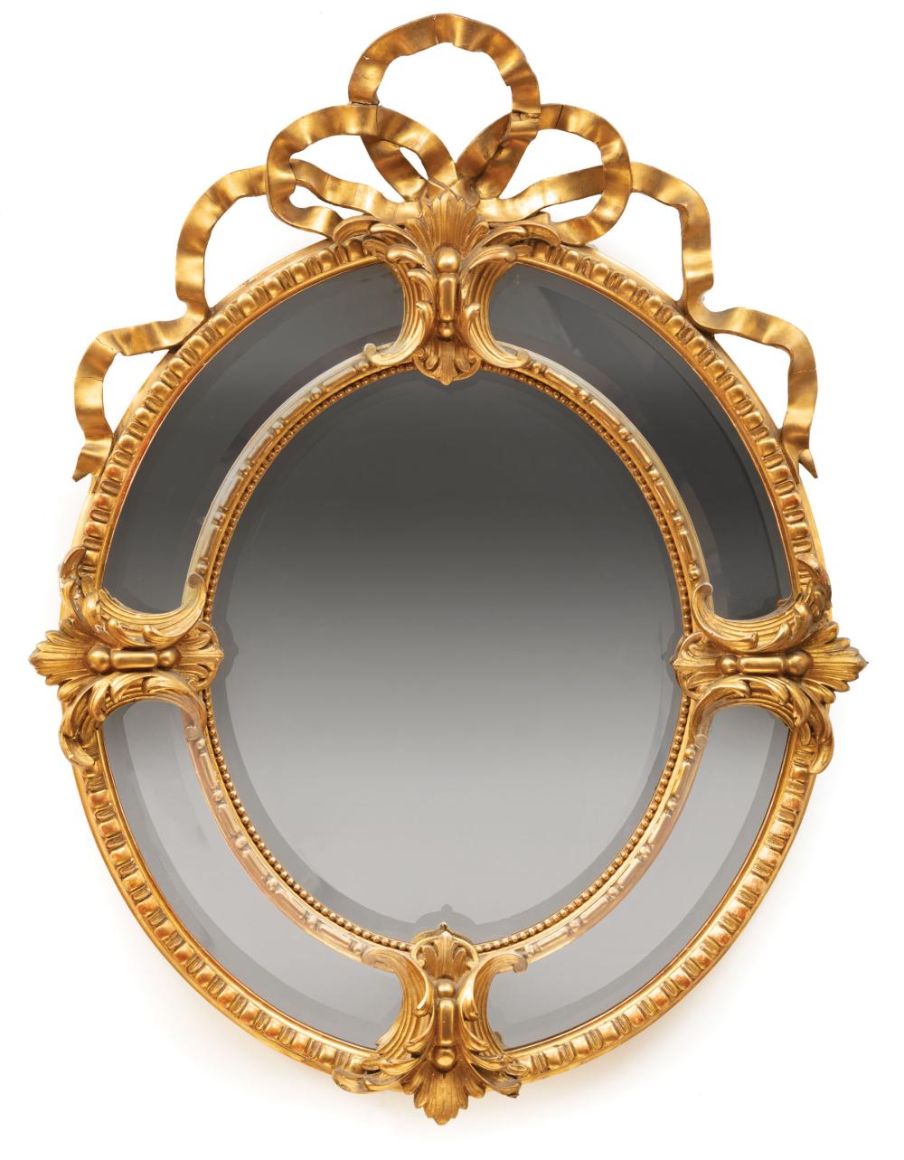 Appraisal: Louis XVI-Style Giltwood Overmantel Mirror th c beribboned crest divided