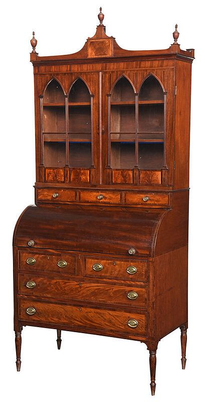 Appraisal: Fine New England Sheraton Desk and Bookcase Boston - upper