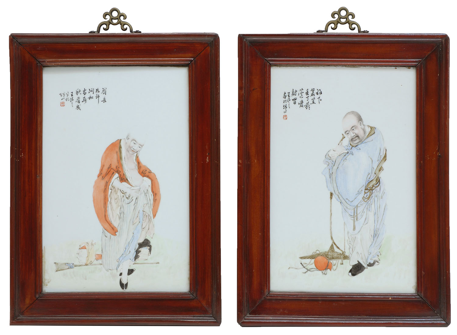 Appraisal: PAIR OF FRAMED SHISHAN SCHOOL PORCELAIN PLAQUES Circa One depicting