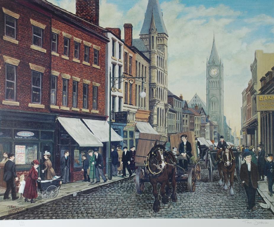 Appraisal: TOM DOBSON ARTIST SIGNED COLOURED PRINT Street scene x cm