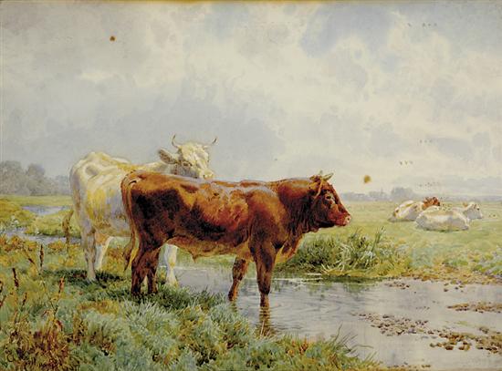 Appraisal: Charles Collins RBA British - BY THE BROOKSIDE COWS WATERING