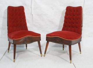 Appraisal: Pr Antique Red Velvet Side Chairs Fancy carved d Pr