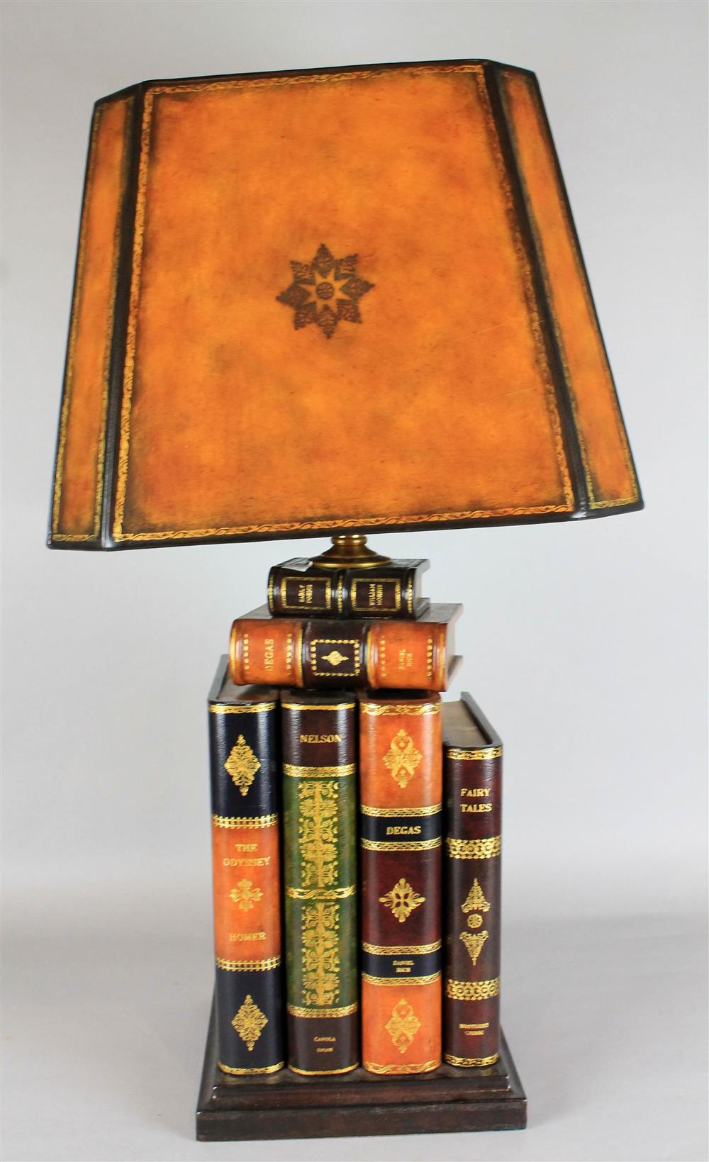 Appraisal: MAITLAND SMITH LAMP ON BOOK BASE square shade above a