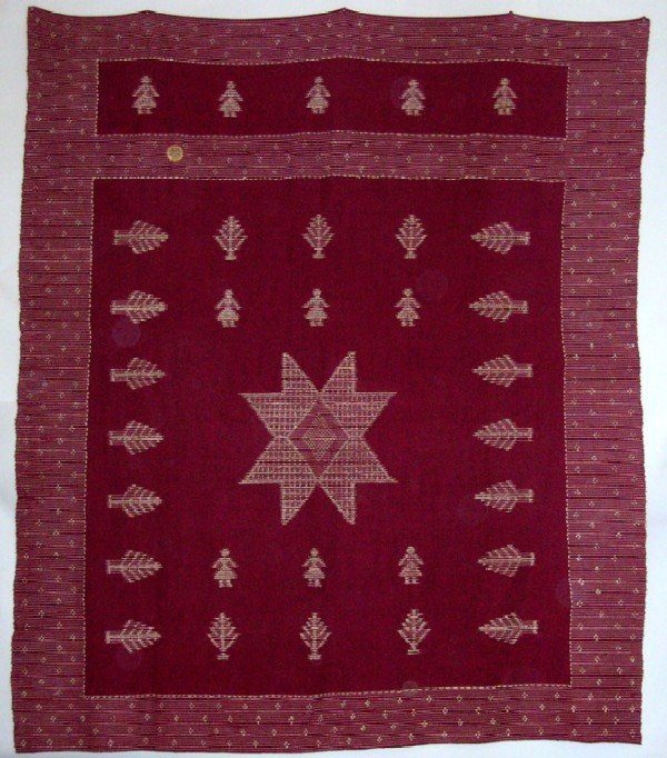 Appraisal: Woven th century bedspread Maroon body with candlewick style decoration