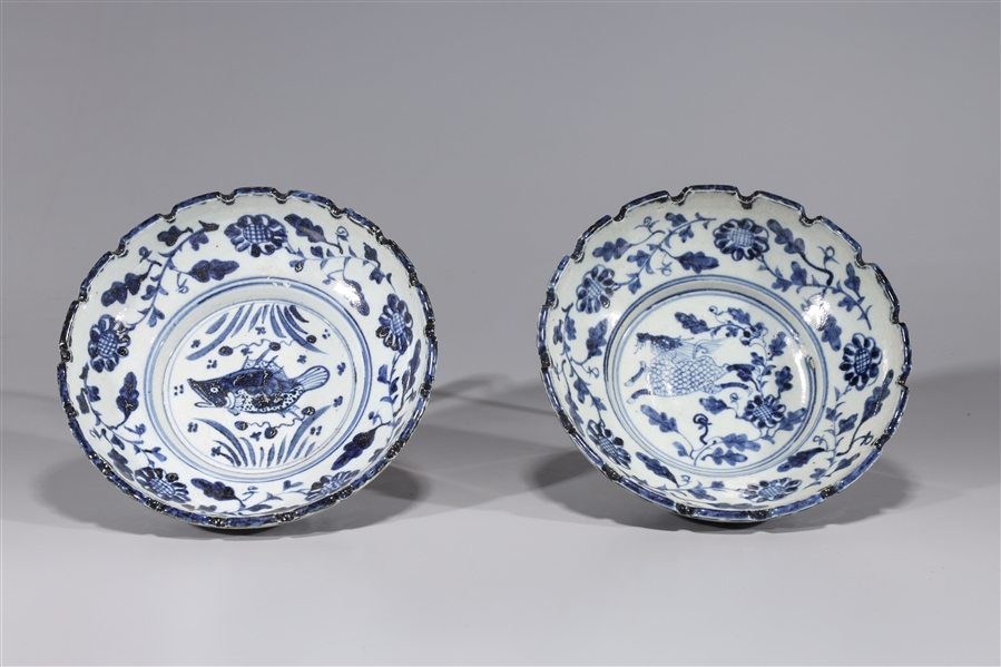 Appraisal: Two Chinese blue and white porcelain dishes one with fish