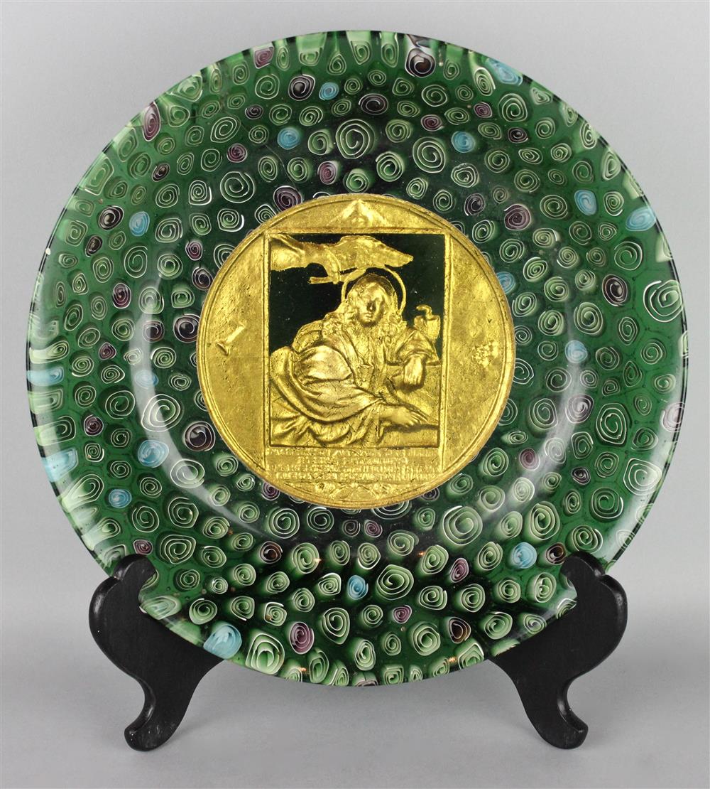 Appraisal: MILLEFIORI GLASS BOWL CENTERED BY A GOLD RELIEF MEDALLION possibly