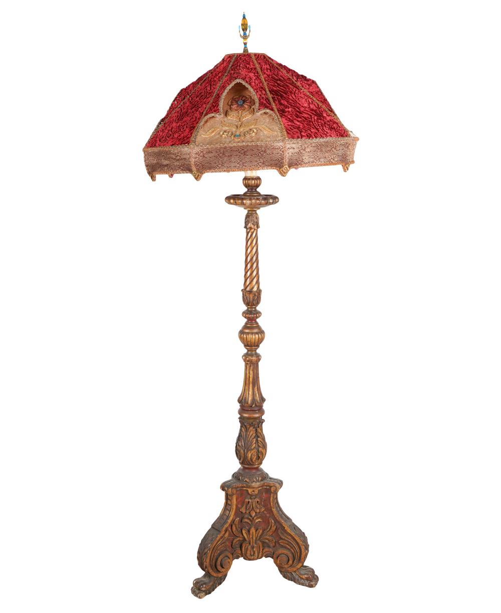 Appraisal: CARVED GILTWOOD ALTAR STICKelectrified for use as a floor lamp